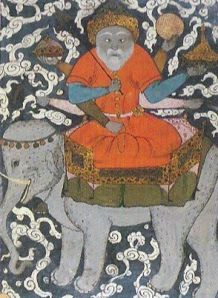 nSaturn on the elephant, because Saturn is the intelligence of the highest sphere and elephant is the tallest animal one can sit on