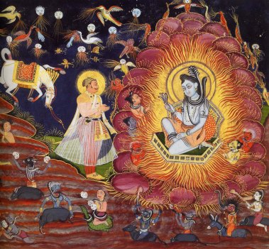 A Maharaja meets Vishnu in the Forest of Illusion - Rajput painting 19th C.