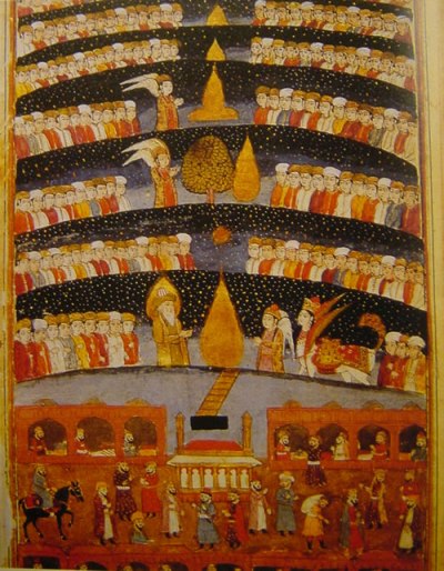 Muhammad-208Muhammad travels the seven heavens on Buraq