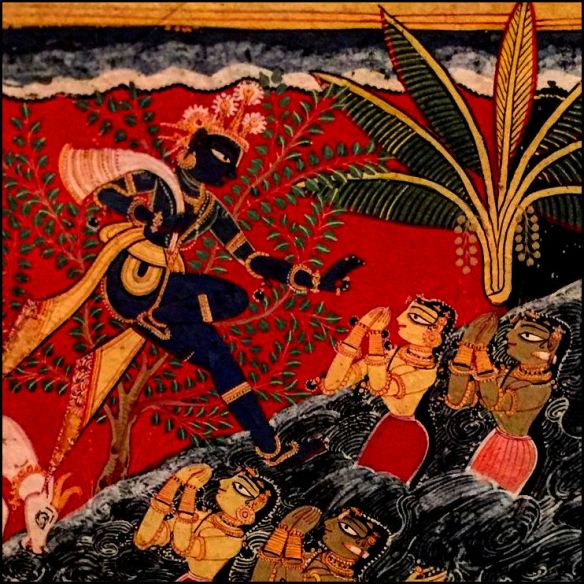 Krishna Stealing the Gopis Clothing, folio of the Isarda Bhagavata Purana, India, Delhi-Agra area, 1560-65